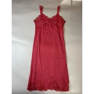 Vintage Carol Brent Nightgown Womens 10 Y2K Babydoll Nylon Lace Pink Embroidery